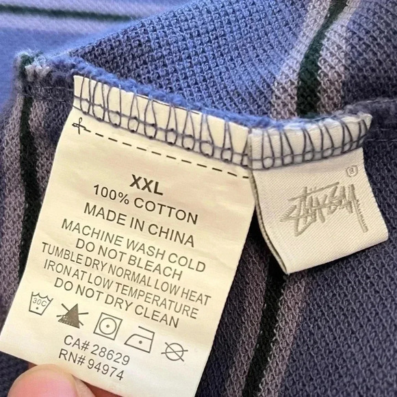 STUSSY PEAK STRIPE T-SHIRT NAVY SIZE 2XL MENS FRONT POCKET‎ RETRO LOOK - Picture 8 of 10